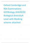 Oxford Cambridge and RSA Examinations  GCEBiology AH420/02:  Biological diversityA Level with Marking scheme attached