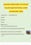 IDAHO DRIVERS LICENSE EXAM QUESTIONS AND ANSWERS 2024&period;A&plus; GUARANTEED