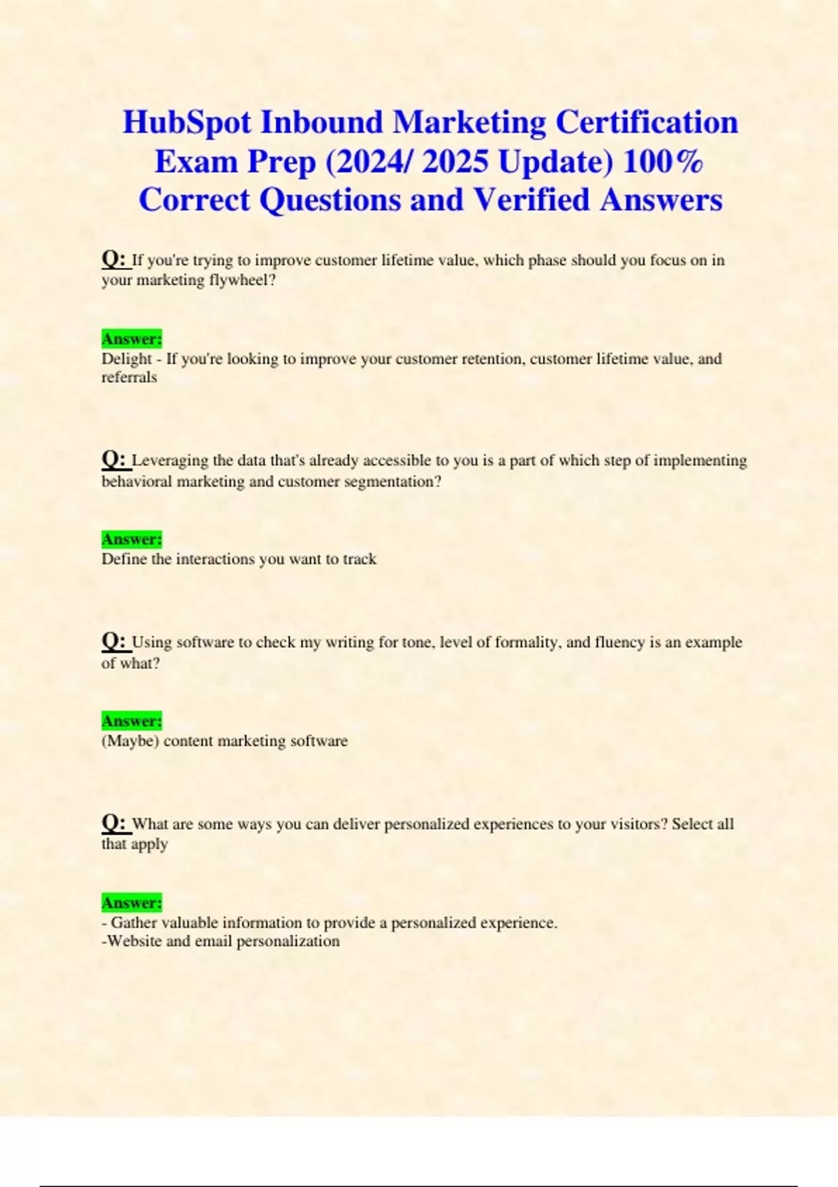 HubSpot Inbound Marketing Certification Exam Prep (2024/ 2025 Update