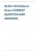 RLGN-105 Midterm  Exam CORREST  QUESTION AND  ANSWERS