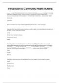 Introduction to Community Health Nursing Questions and answers latest update 2024 