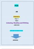 AQA AS FRENCH Paper 1 7652/1 [Listening, Reading and Writing]|QUESTIONS & MARKING SCHEME|