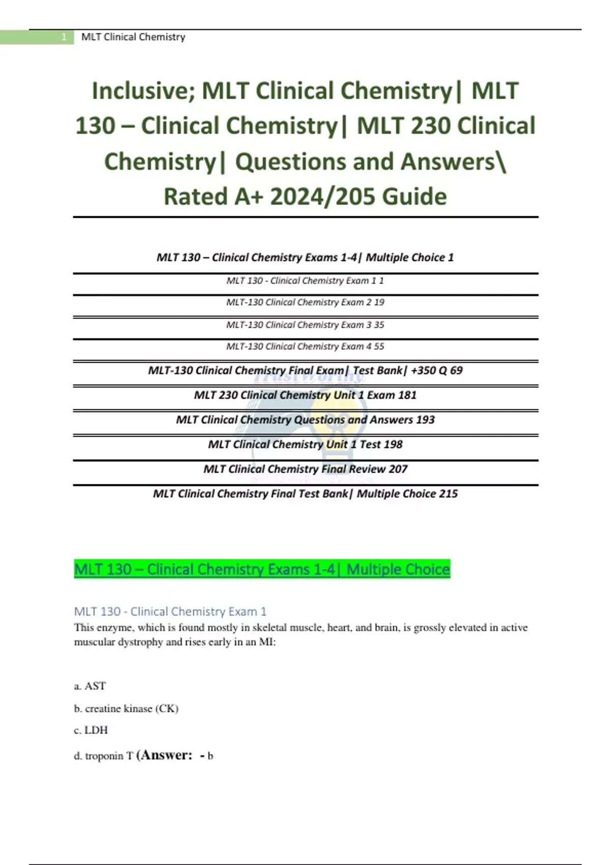 Inclusive; MLT Clinical Chemistry| MLT 130 – Clinical Chemistry| MLT ...