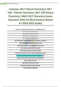 Inclusive; MLT Clinical Chemistry| MLT 130 – Clinical Chemistry| MLT 230 Clinical Chemistry| AND| MLT Chemistry Exams Questions With Verified Answers {Rated A+ 2024-2025 Guide}