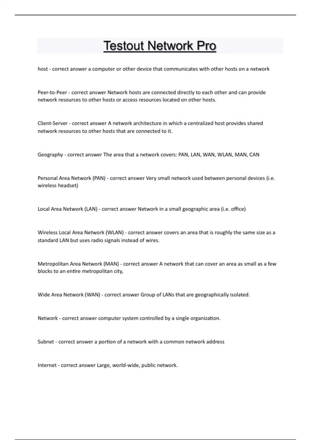 Testout Network Pro Questions and answers latest update 2024 Testout