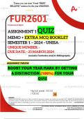FUR2601 ASSIGNMENT 1 QUIZ MEMO - SEMESTER 1 - 2024 - UNISA - DUE : 25 MARCH 2024 (INCLUDES 100 PAGES MCQ BOOKLET WITH ANSWERS - DISTINCTION GUARANTEED)