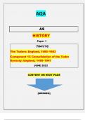 AQA  AS  HISTORY  Paper 1  7041/1C [The Tudors: England, 1485–1603 Component 1C Consolidation of the Tudor Dynasty: England, 1485–1547] QUESTIONS & MARKING SCHEME MERGED