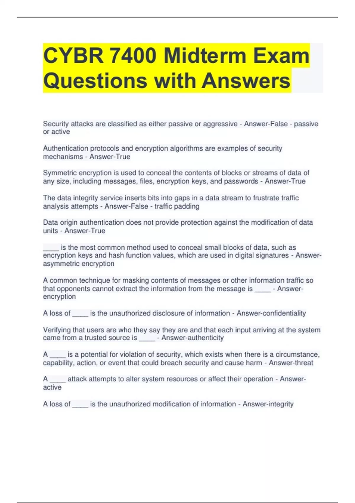 CYBR 7400 Midterm Exam Questions With Answers CYBR 7400 Stuvia US Cybr 7400 midterm exam questions with answers cybr 7400 stuvia us
