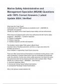 Marine Safety Administrative and Management Specialist &lpar;MSAM&rpar; Questions with 100&percnt; Correct Answers &vert; Latest Update 2024 &vert; Verified