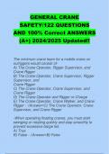 GENERAL CRANE  SAFETY/122 QUESTIONS  AND 100% Correct ANSWERS  (A+) 2024/2025 Updated!!