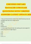 CERTIFIED DIETARY MANAGER CDM EXAM QUESTIONS WITH VERIFIED ANSWERS LATEST
