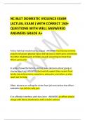  NC BLET DOMESTIC VIOLENCE EXAM &lpar;ACTUAL EXAM &rpar; WITH CORRECT 150&plus; QUESTIONS WITH WELL ANSWERED ANSWERS GRADE A&plus;
