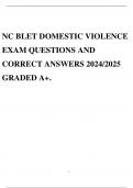 NC BLET DOMESTIC VIOLENCE EXAM QUESTIONS AND CORRECT ANSWERS 2024/2025 GRADED A+.