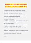 Biology 111 TAMU Rao Final Exam Questions and Answers 100% Pass