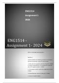 ENG1514 Assignment 01 due 2024. trustworthy and reliable answers with 100% guaranteed pass. for assistance whatsapp 0725351764. 