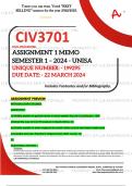 CIV3701 ASSIGNMENT 1 MEMO - SEMESTER 1 - 2024 - UNISA - DUE :- 22 MARCH 2024 (DETAILED ANSWERS WITH FOOTNOTES - DISTINCTION GUARANTEED) 