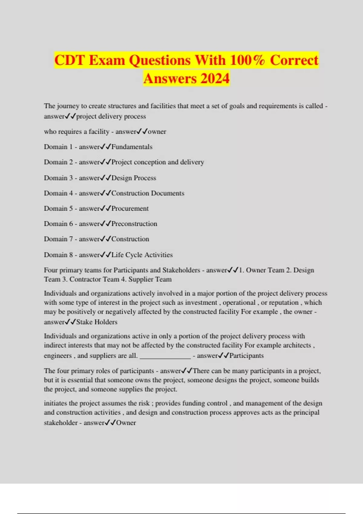 CDT Exam Questions With 100 Correct Answers 2024 CDT Stuvia US