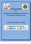 Solutions For Behavioral Economics 1st Edition by Brandon Lehr