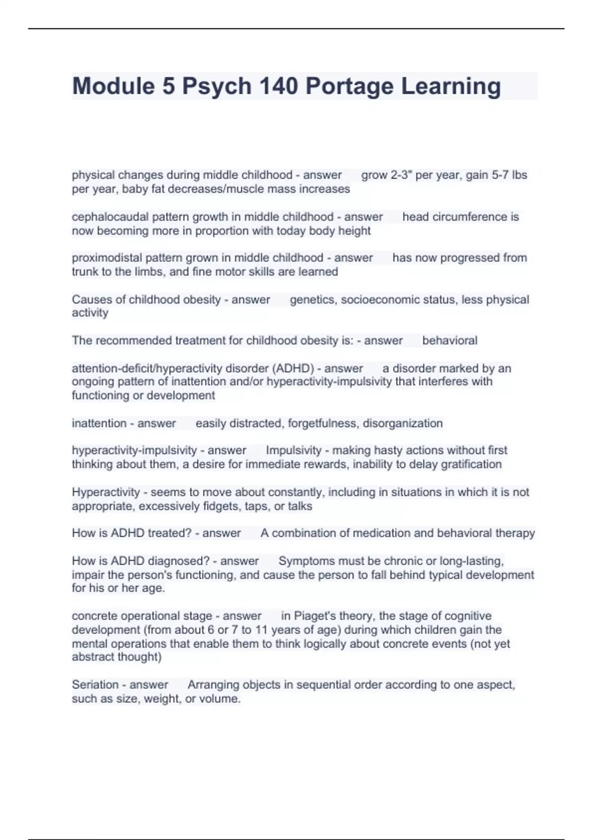 Module 5 Psych 140 Portage Learning Questions and Answers fully solved ...