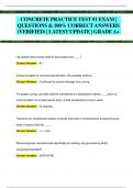 CONCRETE PRACTICE TEST &num;1 EXAM &vert;  QUESTIONS & 100&percnt; CORRECT ANSWERS  &lpar;VERIFIED&rpar; &vert; LATEST UPDATE &vert; GRADEA&plus;CONCRETE PRACTICE TEST &num;1 EXAM &vert;  QUESTIONS & 100&percnt; CORRECT ANSWERS  &lpar;VERIFIED&rpar; &vert; LATEST UPDATE &vert; GRADEA&plus;