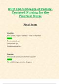 Exam 1, Exam 2 & Final Exam: NUR166 / NUR 166 (Latest 2024 / 2025 UPDATES STUDY BUNDLE) Concepts of Family-Centered Nursing for the Practical Nurse Exam Reviews | Questions and Verified Answers | Grade A - Hondros