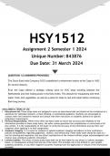 HSY1512 Assignment 2 (ANSWERS) Semester 1 2024 - DISTINCTION GUARANTEED