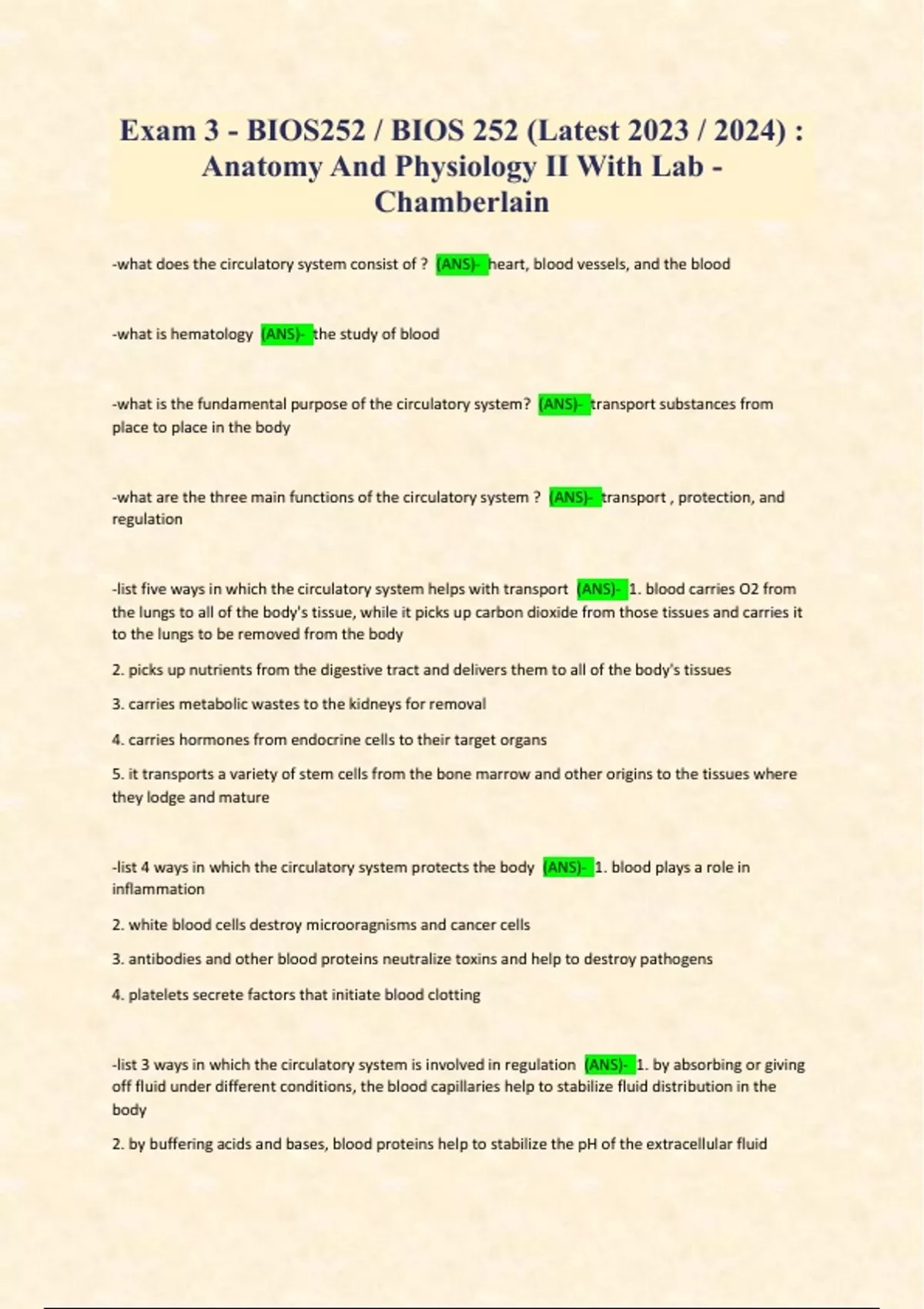 Exam 3 BIOS252 / BIOS 252 (Latest 2023 / 2024) Anatomy And