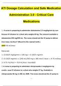 ATI Dosage Calculation and Safe Medication Administration 3.0 - Critical Care Medications Questions and Answers (2024 / 2025) (Verified Answers)
