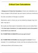 Critical Care Calculations Study Exam Questions and Answers (2024 / 2025) (Verified Answers)