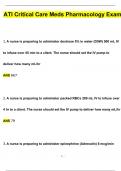 ATI Critical Care Meds Pharmacology Exam Questions and Answers (2024 / 2025) (Verified Answers)