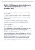 BANA 2372 Business Analysis/Statistics - Exam 2 Practice Questions and Answers 2024
