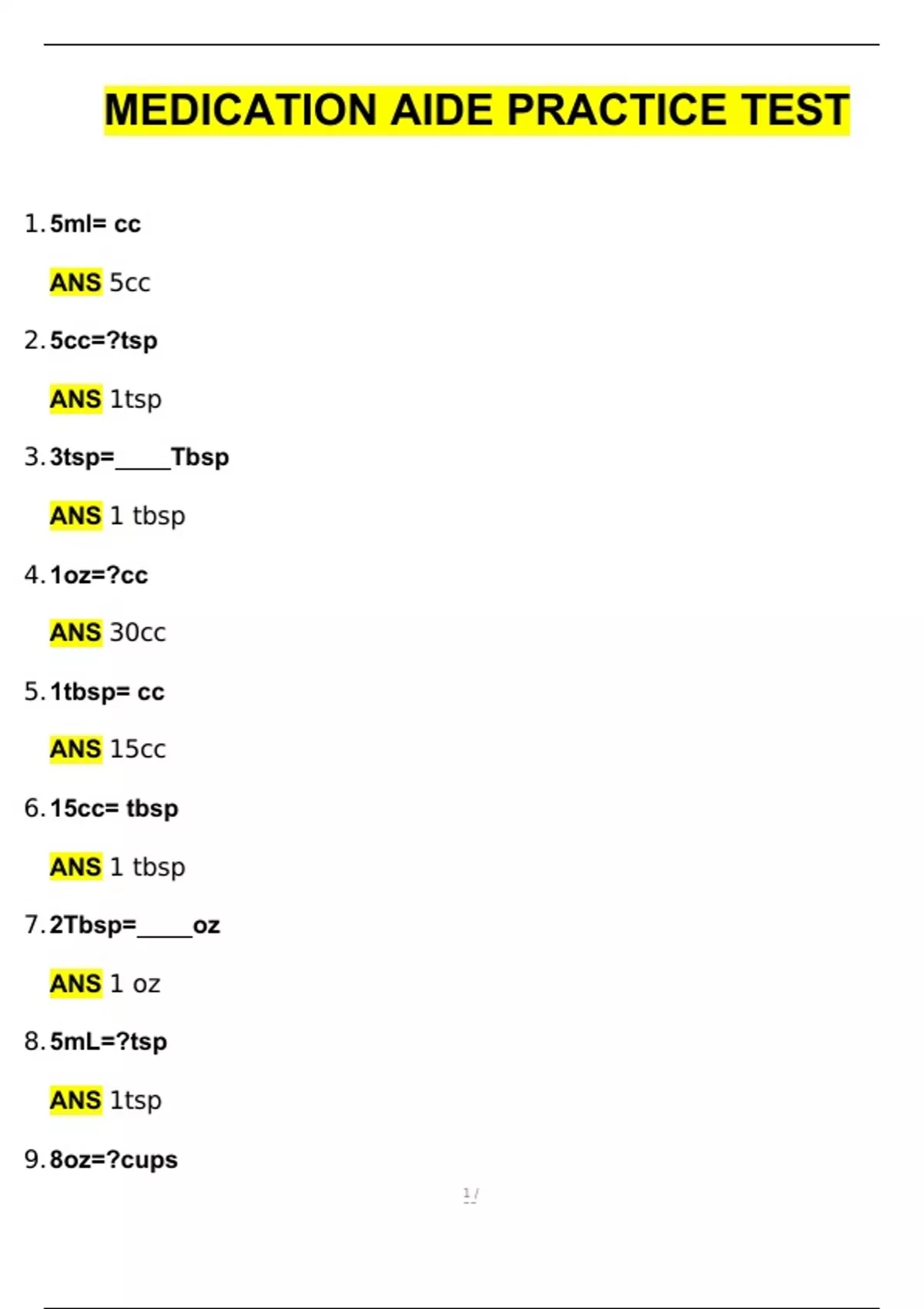 Medication Aide Practice Test Latest 2024 Updated Questions And Answers