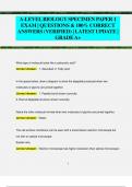 A-LEVEL BIOLOGY SPECIMEN PAPER 1 EXAM | QUESTIONS & 100% CORRECT  ANSWERS (VERIFIED) | LATEST UPDATE |  GRADEA+