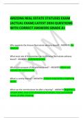 ARIZONA REAL ESTATE STATUSES EXAM (ACTUAL EXAM) LATEST 2024 QUESTIONS WITH CORRECT ANSWERS GRADE A+