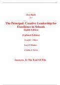 Test Bank for Principal, The Creative Leadership for Excellence in Schools (Updated Edition) 8th Edition By Gerald Ubben, Larry Huighes, Cynthia Norris (All Chapters, 100% Original Verified, A+ Grade)