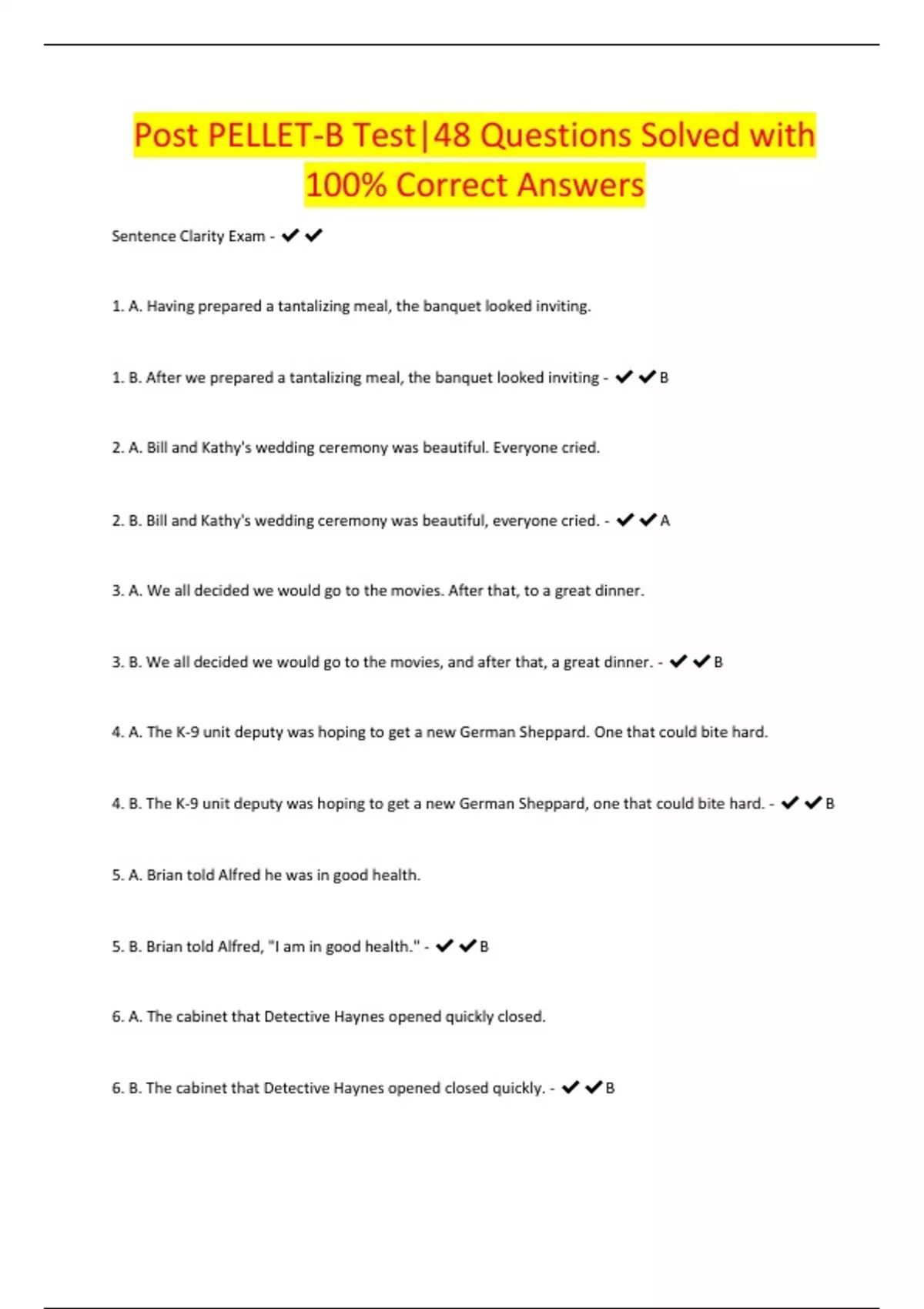 Bundle of PELLETB and Post Pellet b Exams with Questions Solved with
