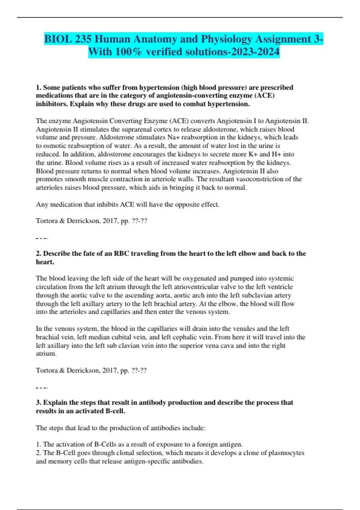 Biol 235 Human Anatomy And Physiology Assignment 3 With 100 Verified