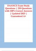 DAANCE Exam Study Questions DAANCE Exam Study Questions 230 Questions with 100% Correct Answers