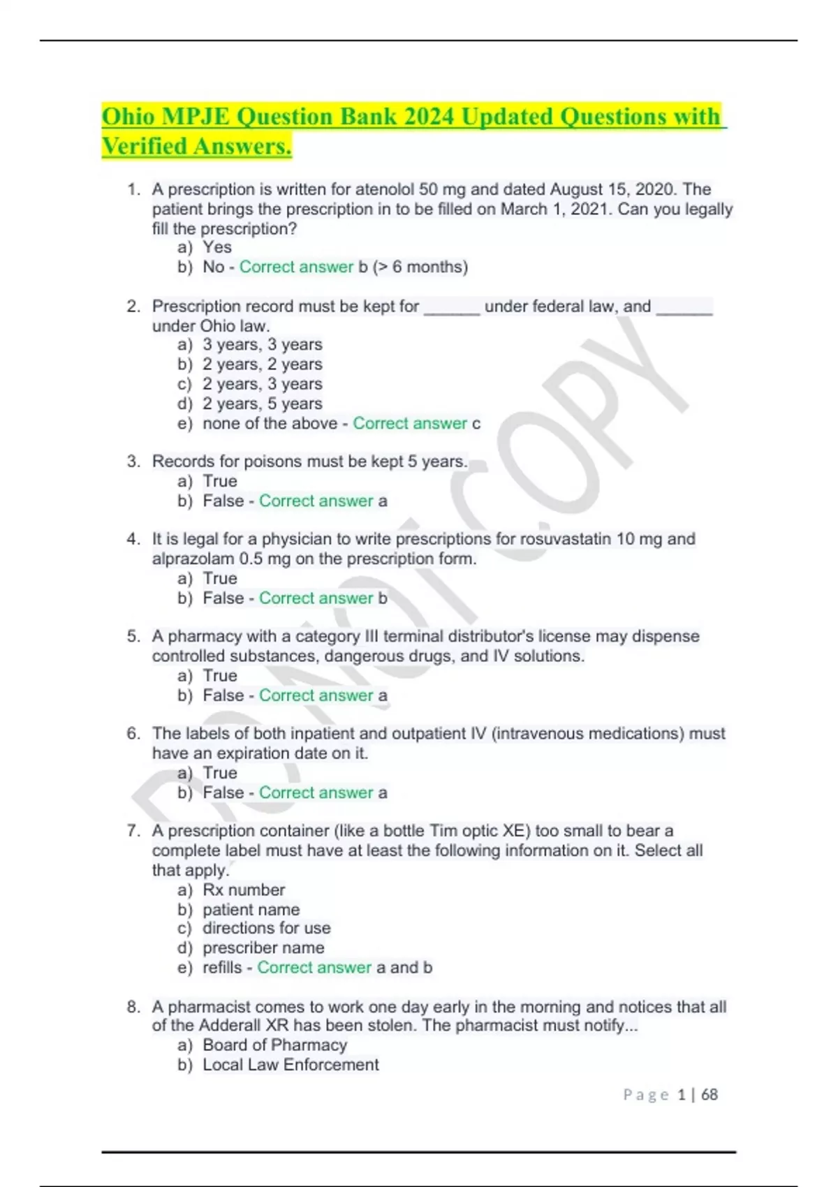 Ohio MPJE Question Bank 2024 Updated Questions with Verified Answers