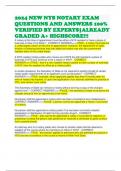 2024 NEW NYS NOTARY EXAM QUESTIONS AND ANSWERS 100&percnt; VERIFIED BY EXPERTS&vert;ALREADY GRADED A&plus; HIGHSCORE&excl;&excl;&excl;