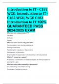 Introduction to IT - C182 WGU&comma; Introduction to IT - C182 WGU&comma; WGU C182 Introduction to IT 100&percnt;  GUARANTEED PASS  2024&sol;2025 EXAM