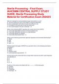 Sterile Processing - Final Exam, IAHCSMM CENTRAL SUPPLY STUDY GUIDE, Sterile Processing Study Material for Certification Exam 20242/5