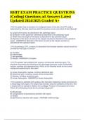 RHIT EXAM PRACTICE QUESTIONS (Coding) Questions ad Answers Latest Updated 2024/2025 Graded A+