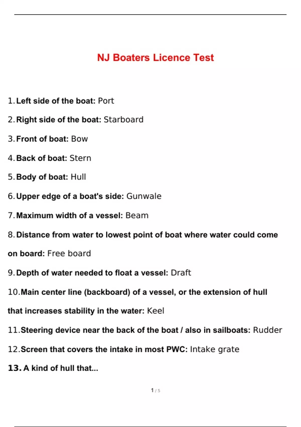 NJ Boaters Licence Test QUESTIONS & ANSWERS 2024 ( A+ GRADED 100