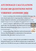 ATI DOSAGE CALCULATION EXAM 180 QUESTIONS WITH VERIFIED ANSWERS 2024