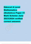 Edexcel A Level Mathematics &lpar;Statistics&rpar; Paper 31 Mark Scheme June 20232024 verified correct answers