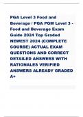 PGA Level 3 Food and Beverage / PGA PGM Level 3 - Food and Beverage Exam Guide 2024 Top Graded NEWEST 2024 (COMPLETE COURSE) ACTUAL EXAM QUESTIONS AND CORRECT DETAILED ANSWERS WITH RATIONALES VERIFIED ANSWERS ALREADY GRADED A+