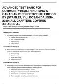 ADVANCED TEST BANK FOR  COMMUNITY HEALTH NURSING A CANADIAN PERSPECTIVE 5TH EDITION BY (STAMLER, YIU, DOSANI,DALEEN2020) ALL CHAPTERS COVERED /GRADED A+ 