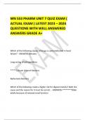 MN 553 PHARM UNIT 7 QUIZ EXAM &lpar;  ACTUAL EXAM &rpar; LATEST 2023 &ndash; 2024  QUESTIONS WITH WELL ANSWERED ANSWERS GRADE A&plus;   
