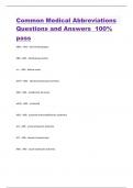 Common Medical Abbreviations Questions and Answers 100%  pass